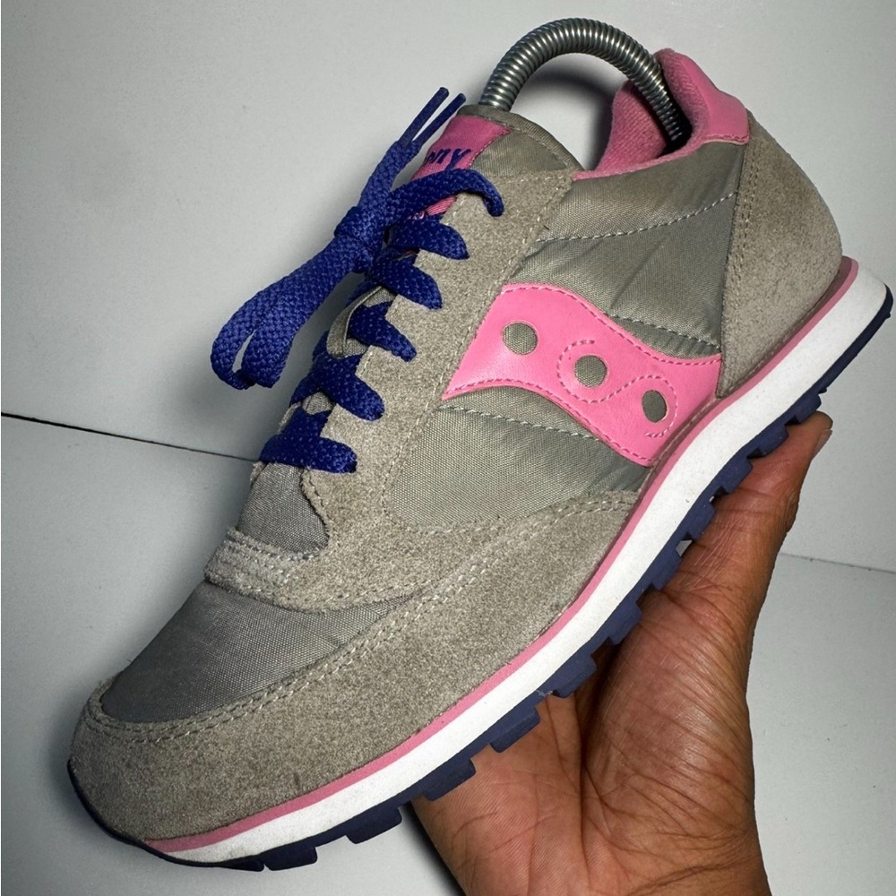 Saucony Gray Pink Blue Retro Runner Sneakers